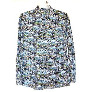 Alan Flusser Shirt Men's XL Digital Wild Colorful Button Down‎ Long Sleeves